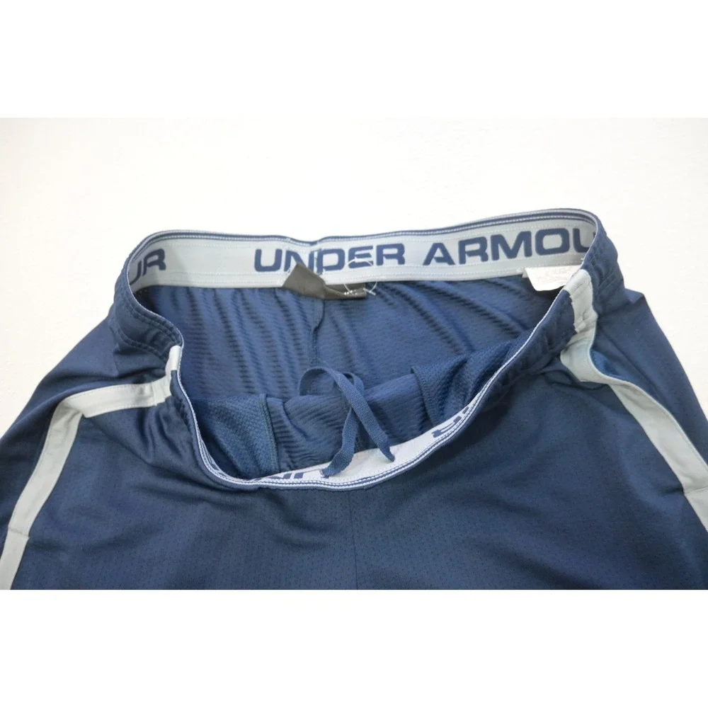 Under Armour Athletic Gym Shorts Mens XL Blue HeatGear Mesh‎ Side Stripe EUC